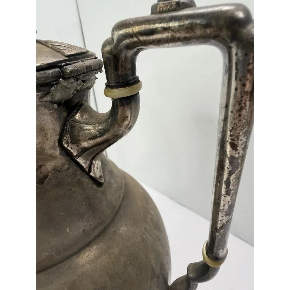 Antique Simpson‎ Hall Miller Sphinx Deer Heads Silver Plate Teapot 1880 Engraved